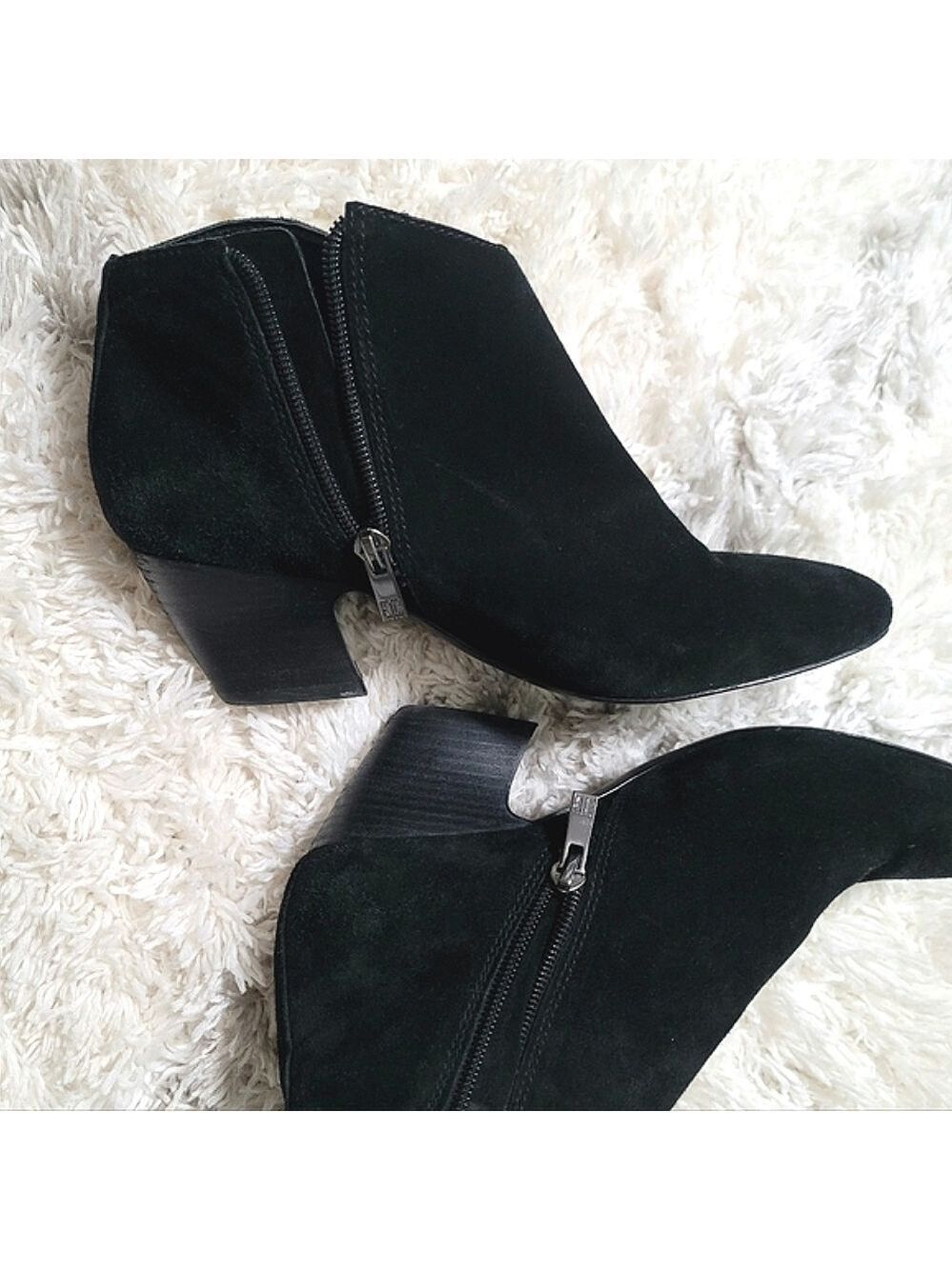Ivanka Trump Black Suede Chunky Ankle Booties Heels Size 6.5 M